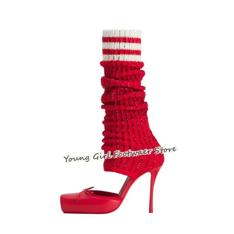 Knee High Sock Women - Sepatu Boots Stiletto Merah Model Ballet
